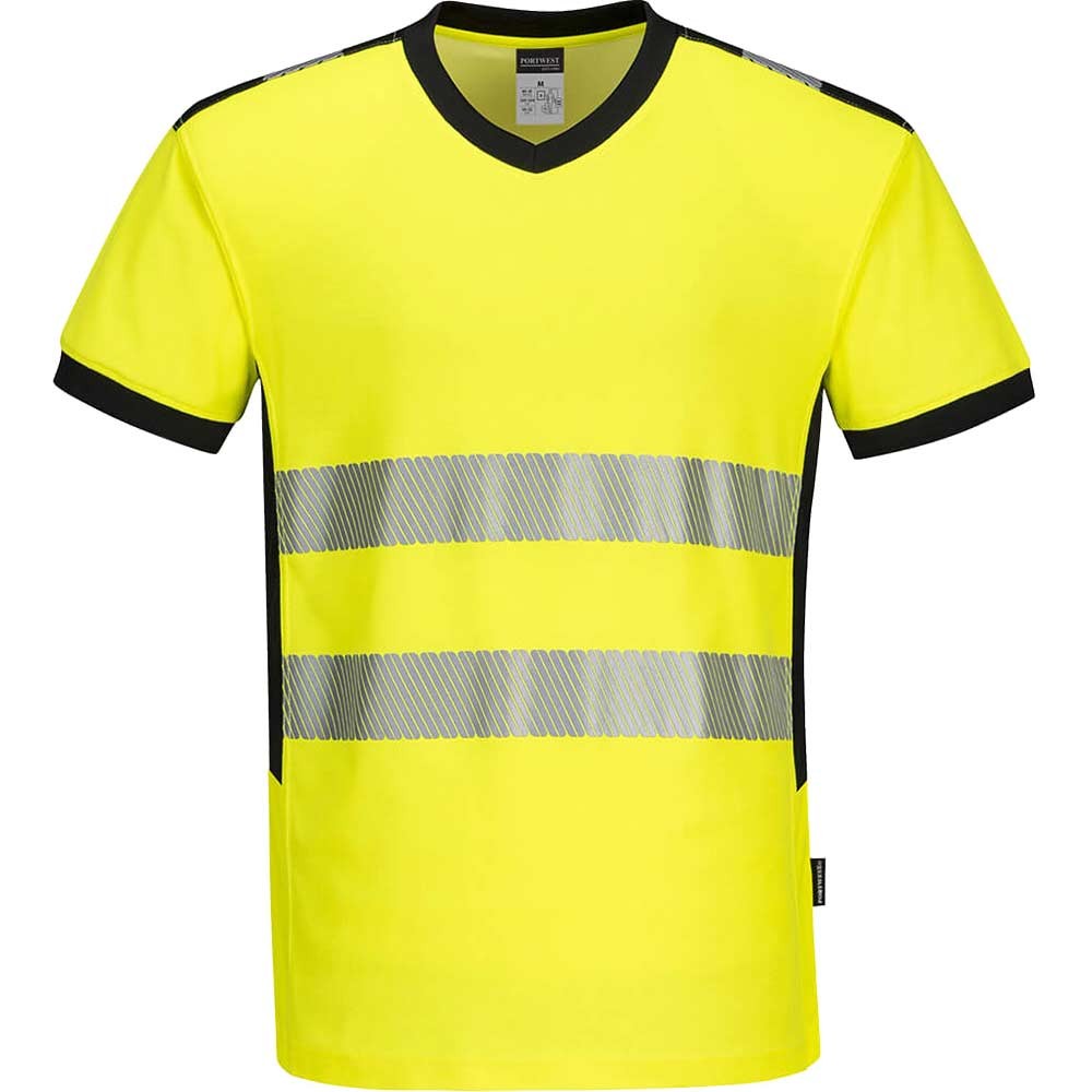 Portwest PW3 Hi Vis V Neck Mesh Insert Short Sleeve T Shirt Yellow / Black 2XL