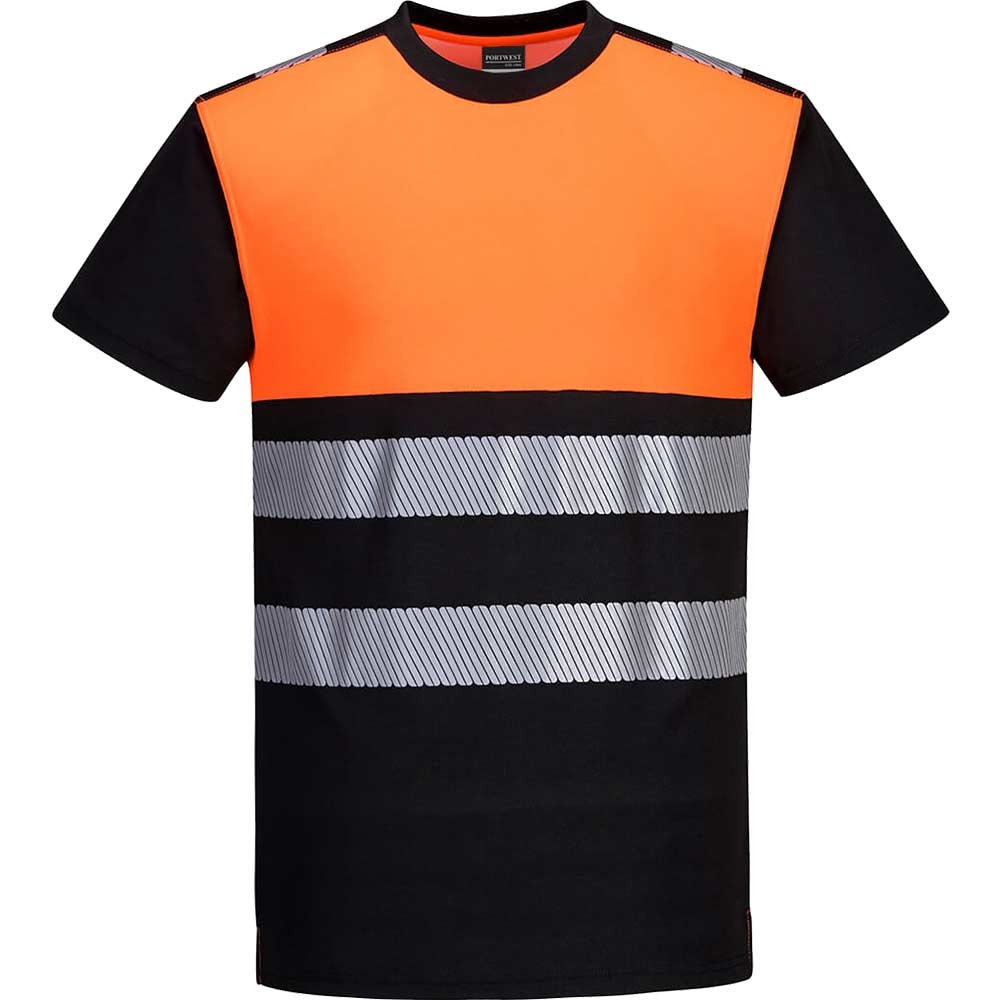 Portwest PW3 Hi Vis Cotton Comfort Class 1 Short Sleeve T Shirt Black / Orange 4XL