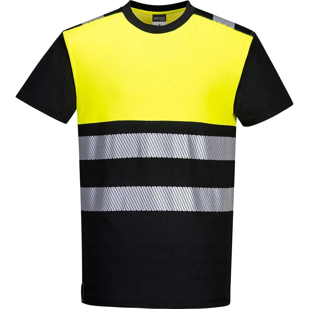 Portwest PW3 Hi Vis Cotton Comfort Class 1 Short Sleeve T Shirt Black / Yellow S