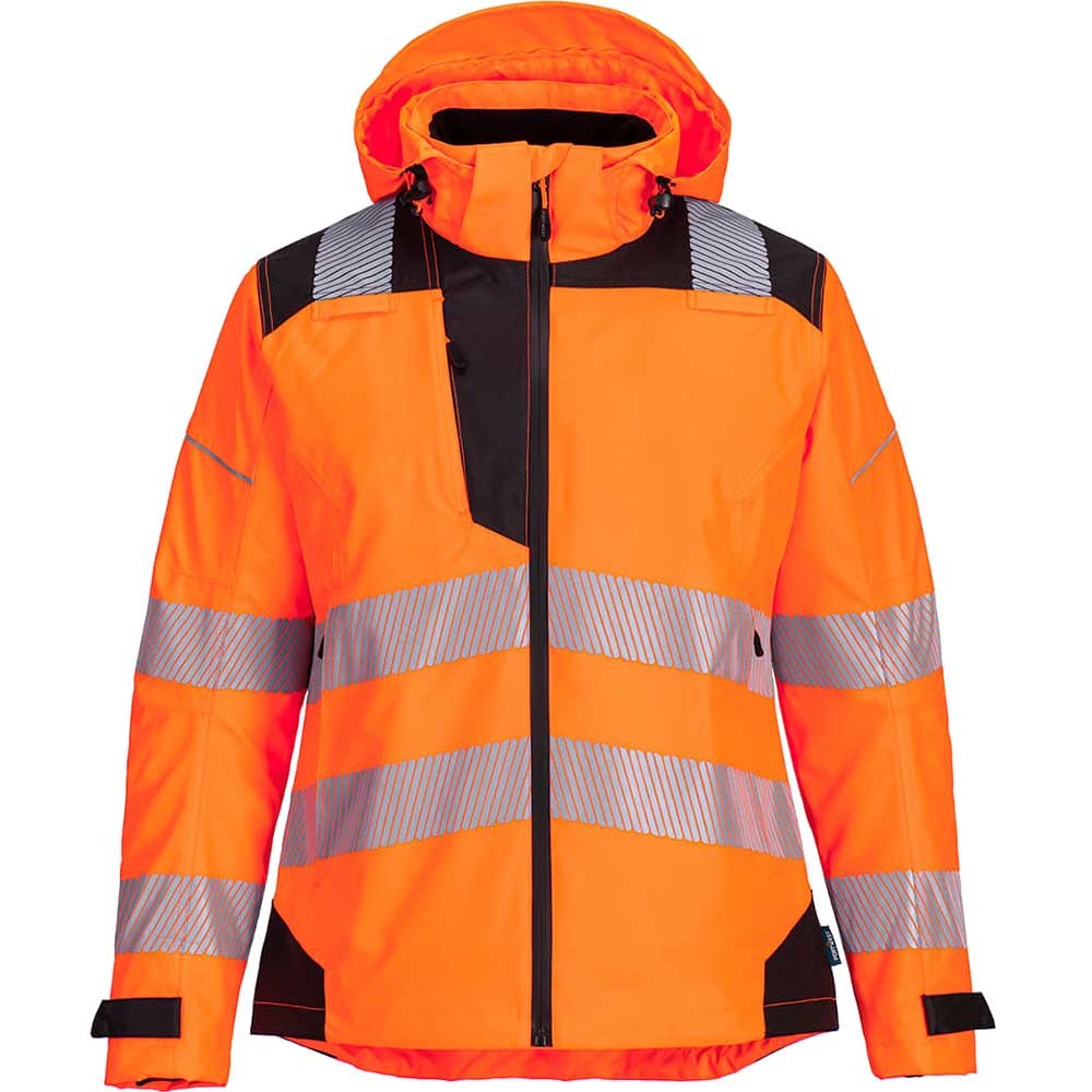 Portwest PW3 Womens Hi Vis Waterproof Rain Jacket Orange / Black L