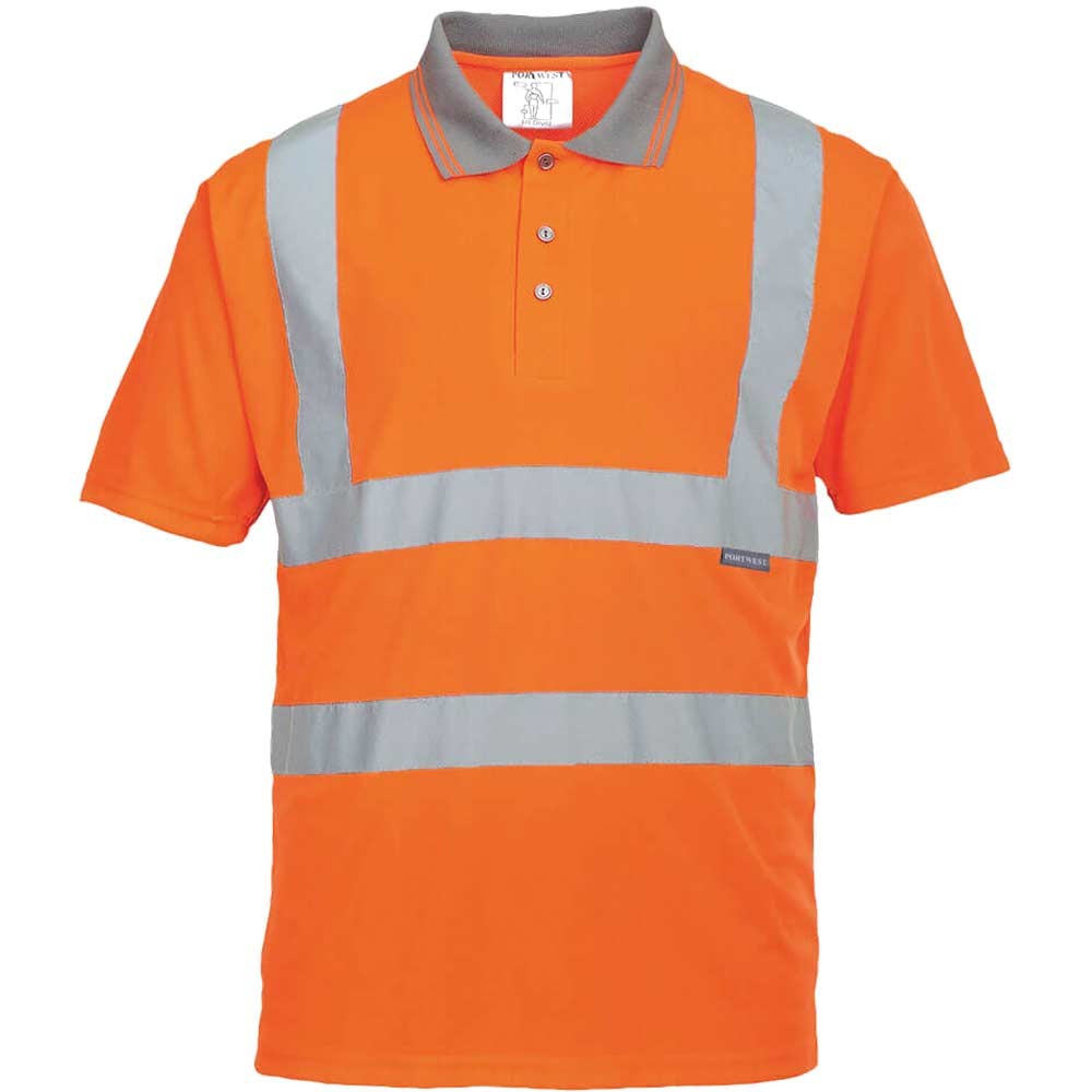 Portwest Mens Hi Vis Polo Short Sleeve Shirt Orange 5XL