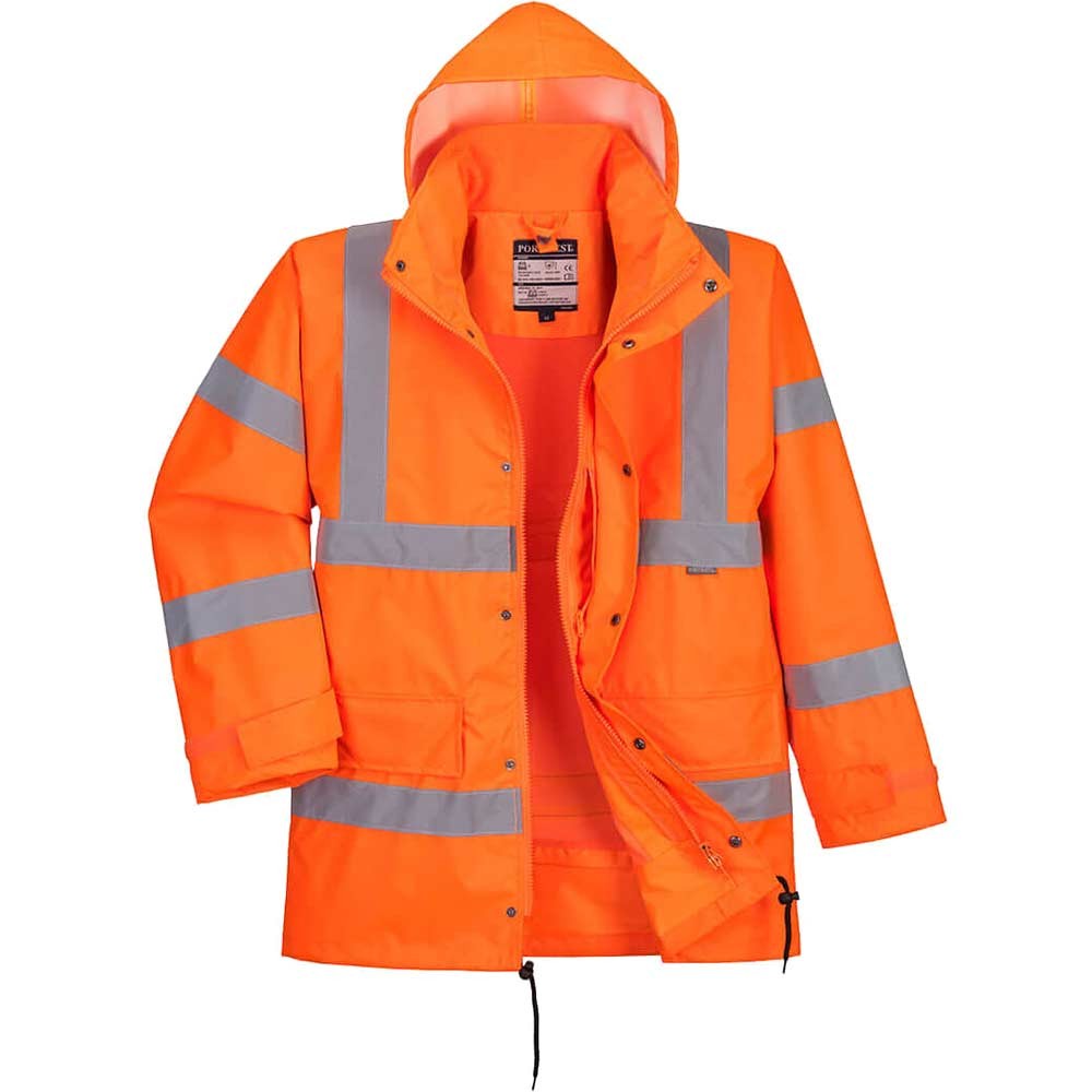 Oxford Weave 300D Hi Vis Breathable Interactive Rain Traffic Jacket Orange S