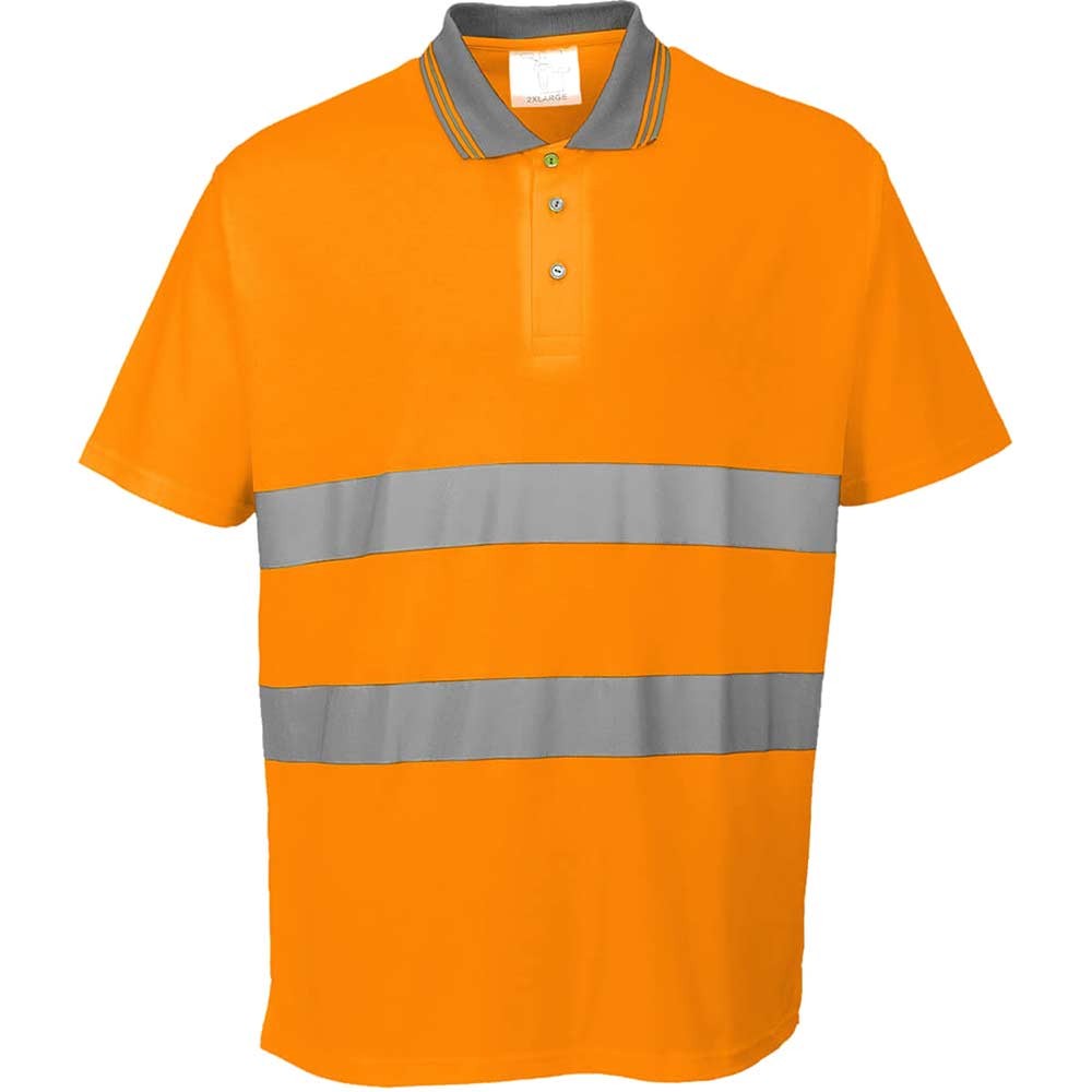 Portwest Mens Hi Vis Cotton Comfort Polo Short Sleeve Shirt Orange M