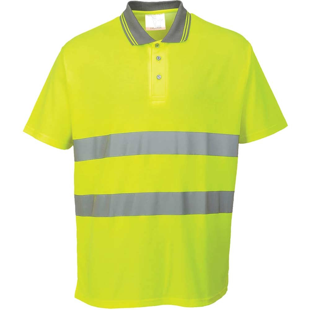 Portwest Mens Hi Vis Cotton Comfort Polo Short Sleeve Shirt Yellow M