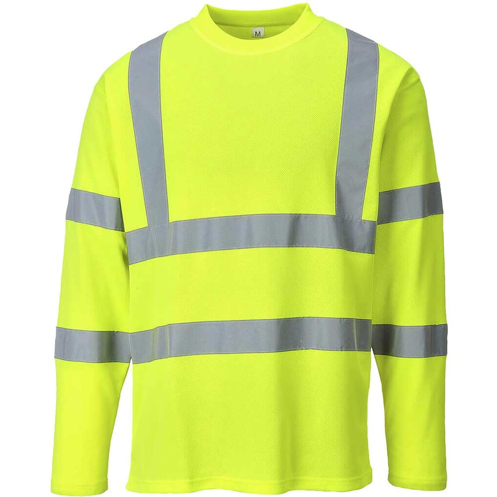 Portwest Mens Hi Vis Cotton Comfort Long Sleeve T Shirt Yellow M