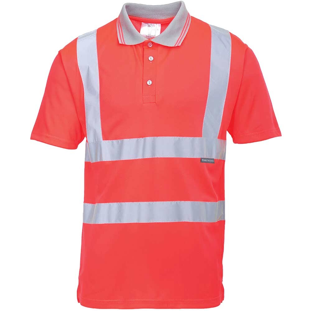 Portwest Mens Hi Vis Polo Short Sleeve Shirt Red M