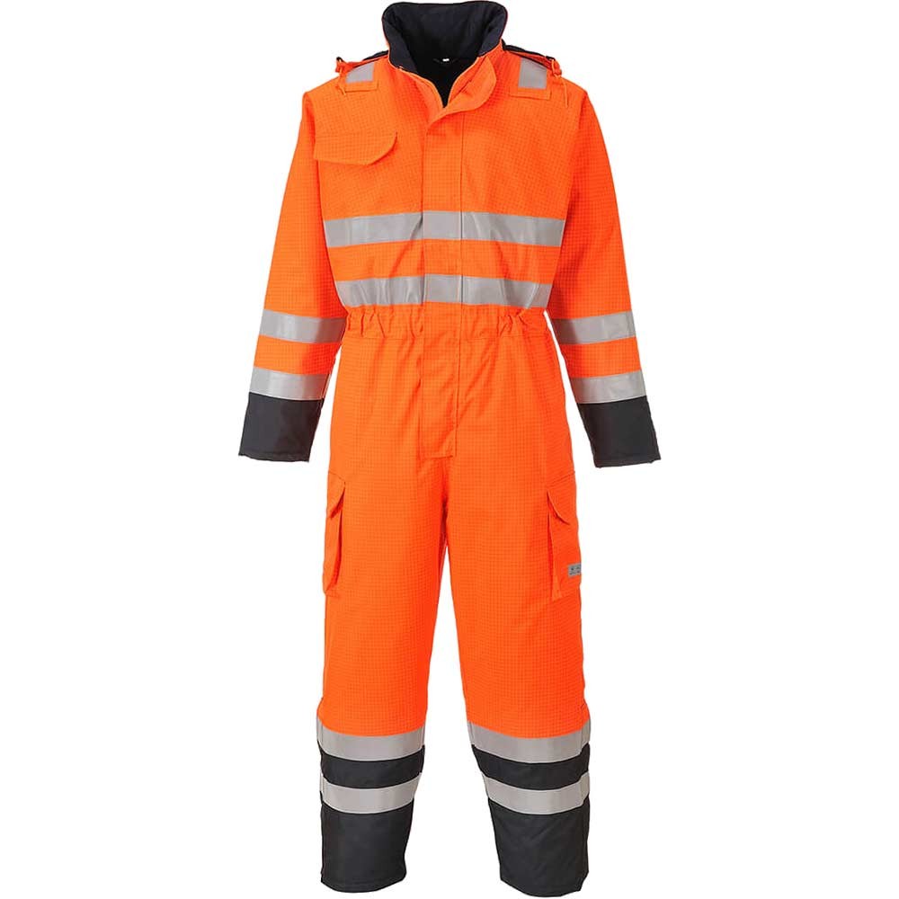 BizFlame Hi Vis Flame Resistant Rain Multi Coverall Orange / Navy 2XL