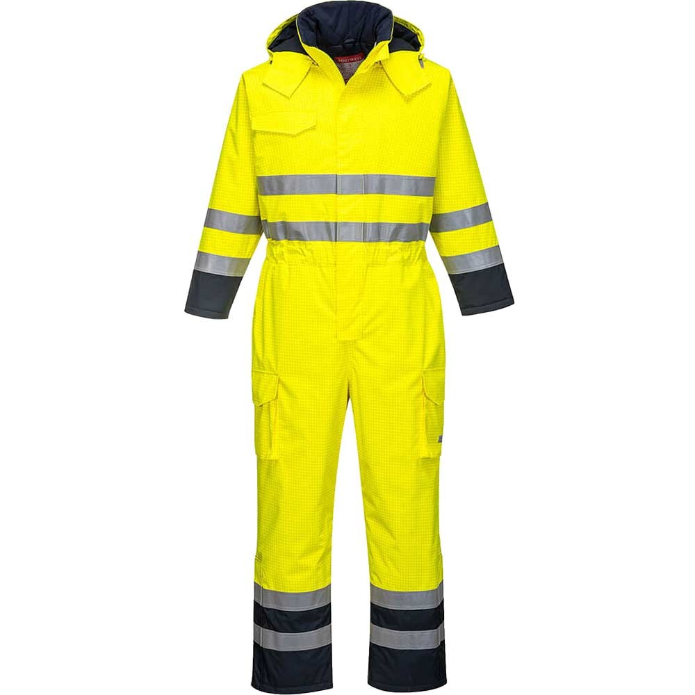BizFlame Hi Vis Flame Resistant Rain Multi Coverall Yellow / Navy 3XL