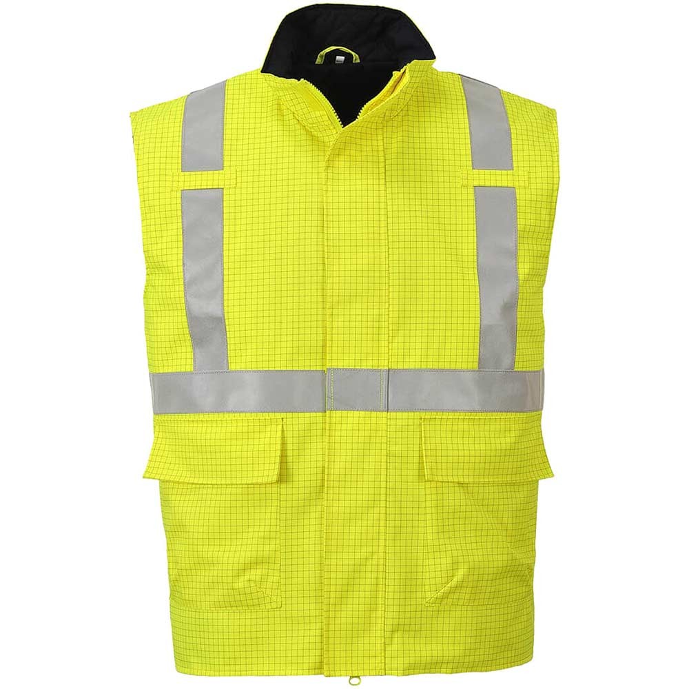 BizFlame Hi Vis Flame Resistant Rain Bodywarmer Yellow L