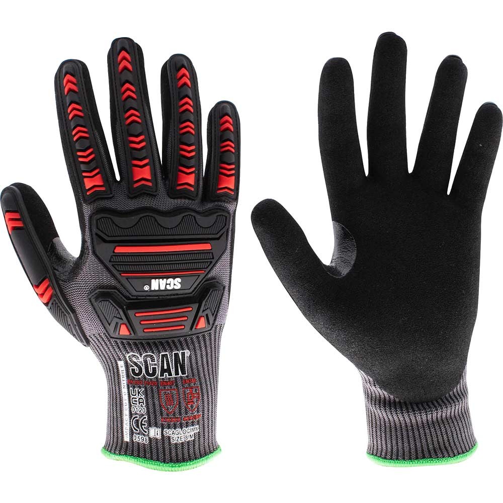 Scan Cut Level D and Impact Resistant Work Gloves Black / Red L Pack of 1