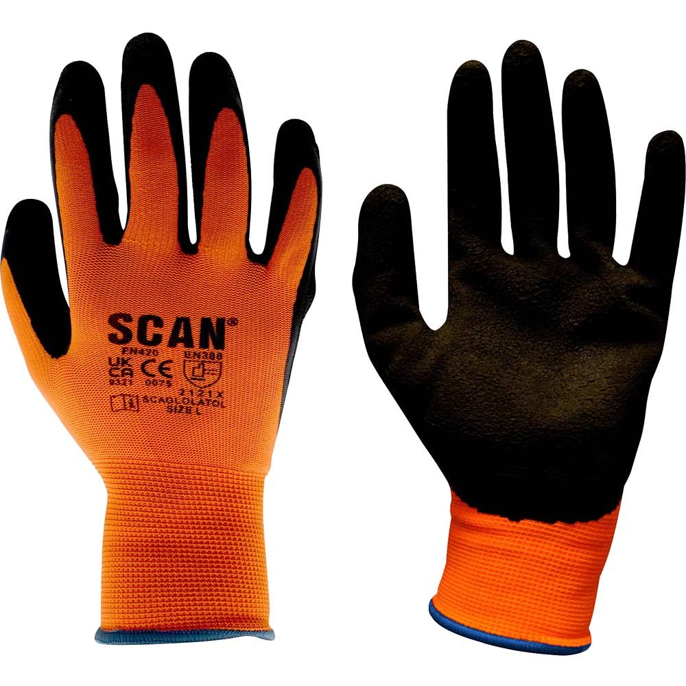 Scan Mens Foam Latex Coated Gloves Orange XL