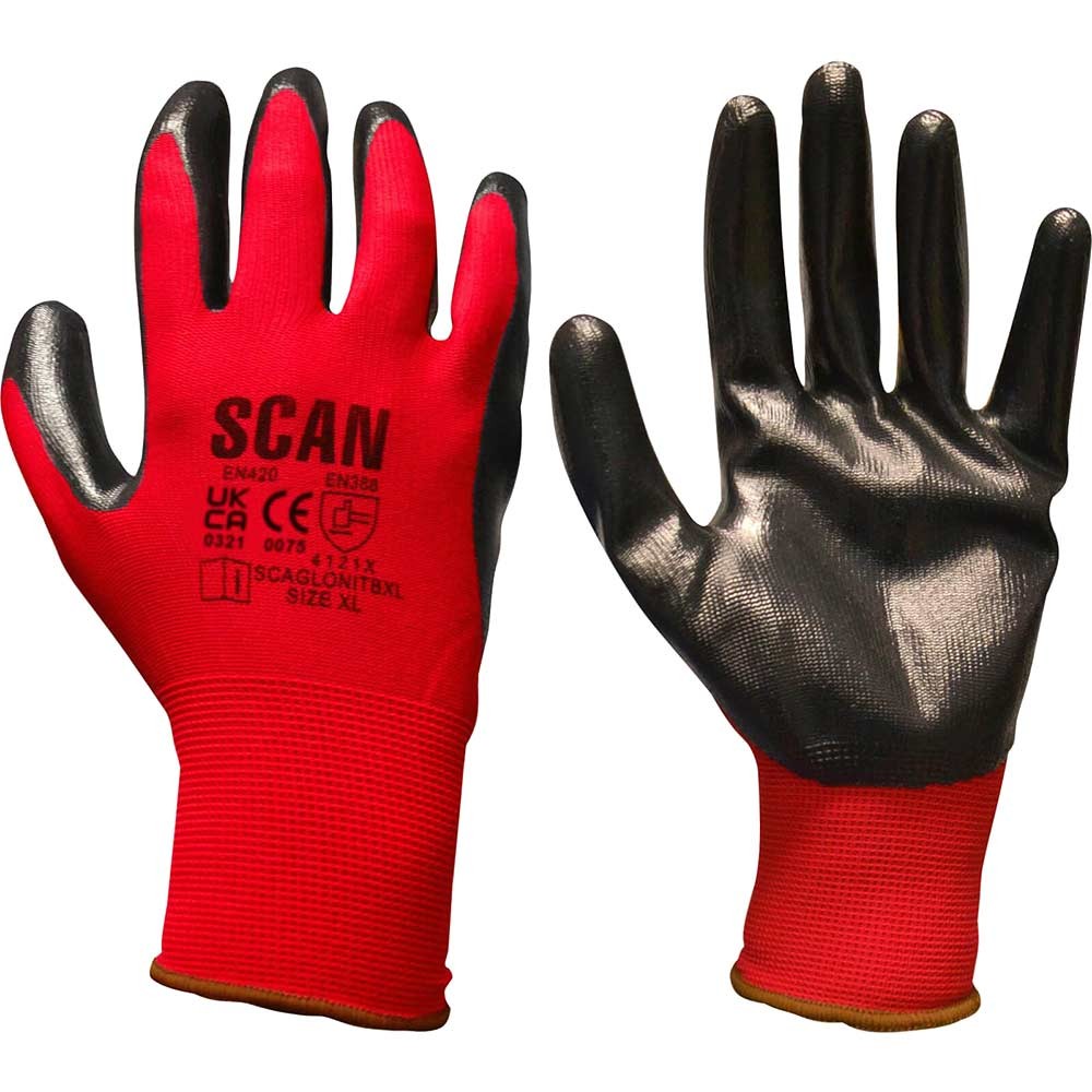 Scan Palm Dipped Nitrile Gloves Black / Red 2XL