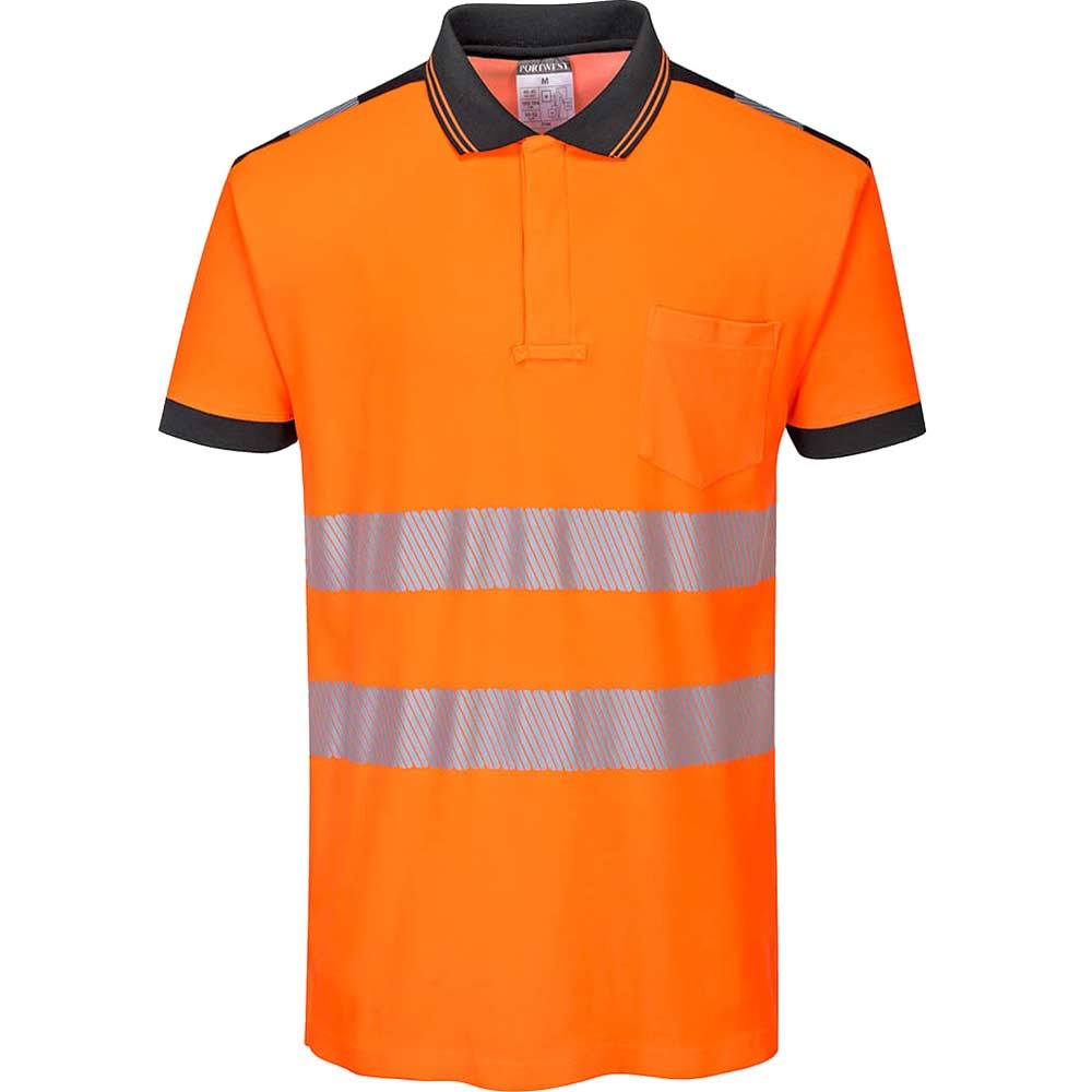 Portwest PW3 Hi Vis Cotton Comfort Polo Short Sleeve Shirt Orange / Black S