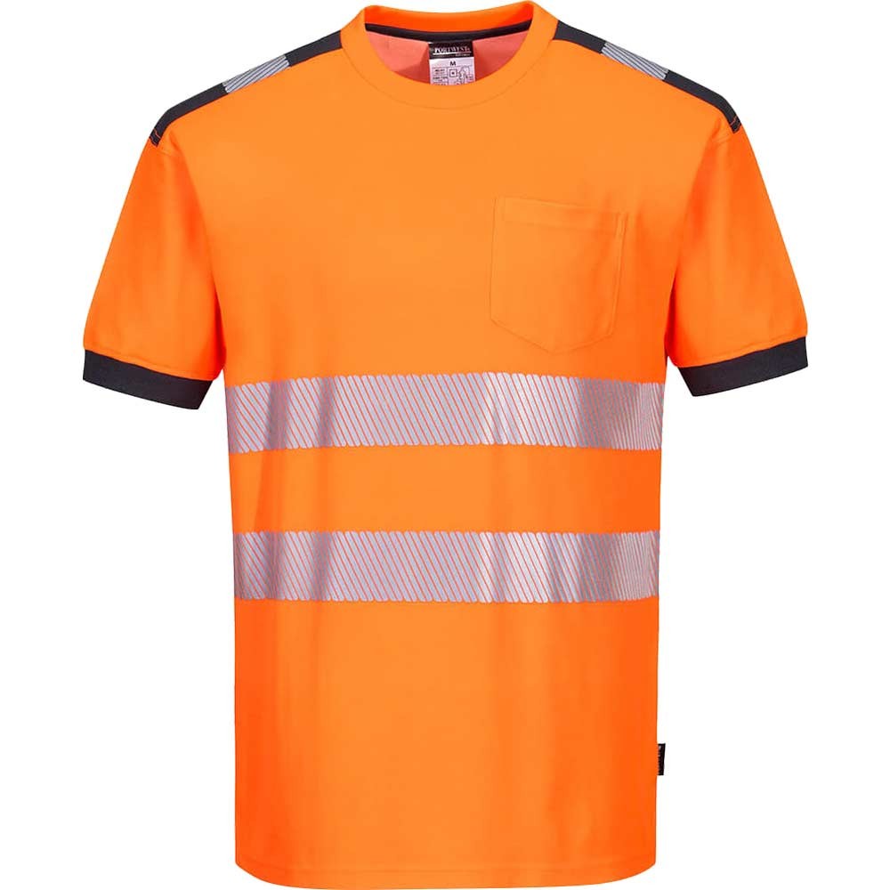 Portwest PW3 Hi Vis Cotton Comfort Short Sleeve T Shirt Orange / Grey S