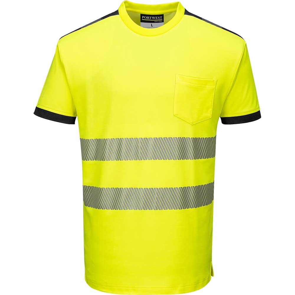Portwest PW3 Hi Vis Cotton Comfort Short Sleeve T Shirt Yellow / Black 2XL