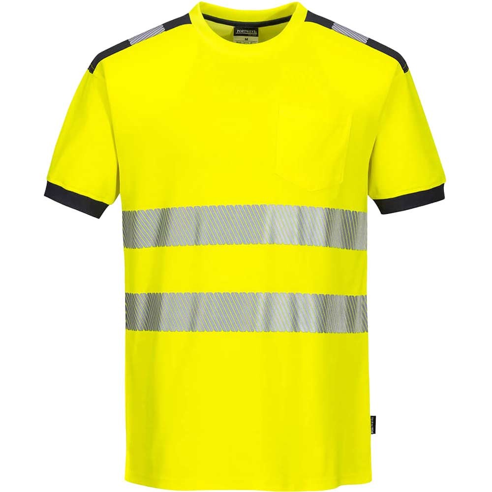 Portwest PW3 Hi Vis Cotton Comfort Short Sleeve T Shirt Yellow / Grey 3XL