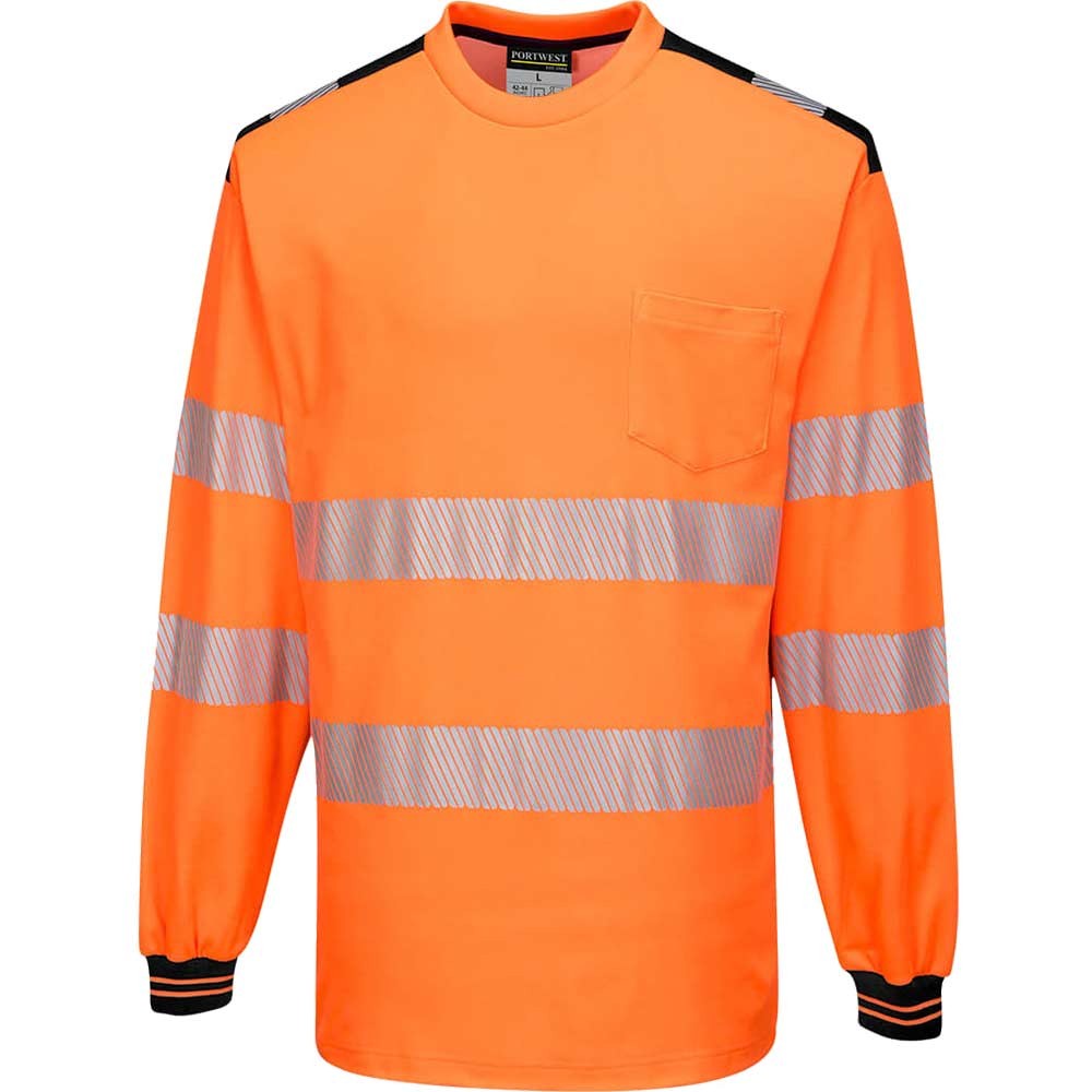 Portwest PW3 Hi Vis Cotton Comfort Long Sleeve T Shirt Orange / Black 4XL