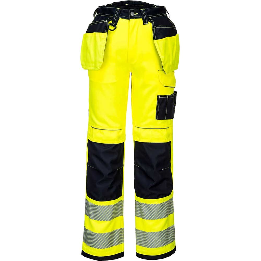 Portwest PW3 Hi Vis Holster Pocket Work Trousers Yellow / Black 41" 31"