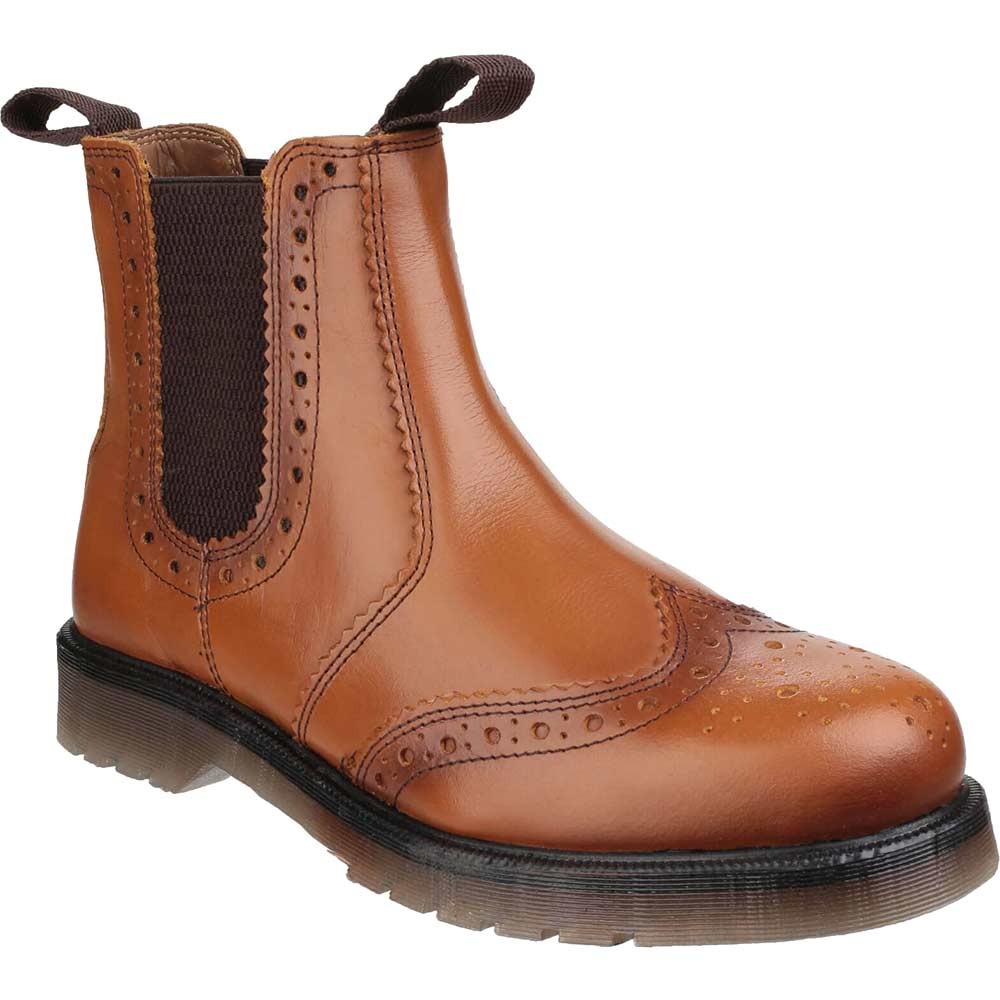 Amblers Mens Dalby Pull On Brogue Boots Tan Size 3