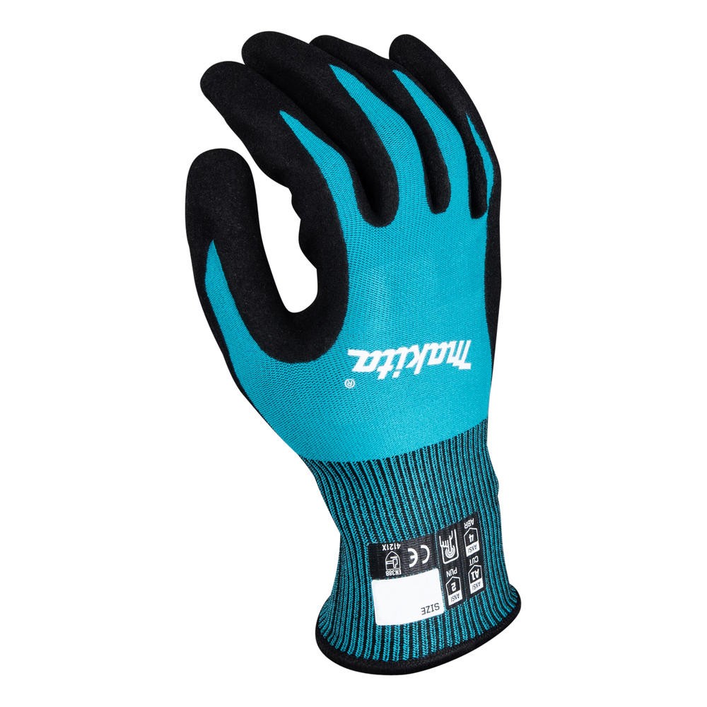 Makita FitKnit Cut Level 1 Nitrile Coated Dipped Gloves Black / Blue L Pack of 1