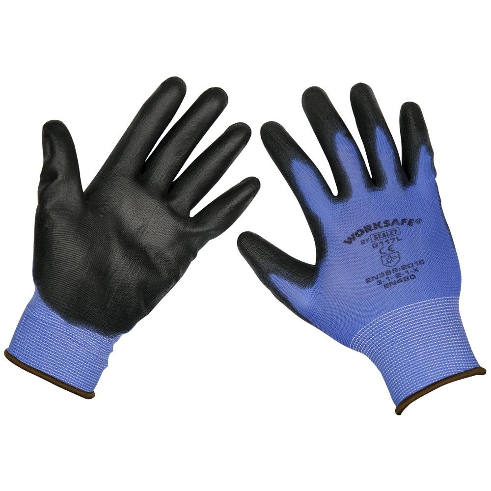 Sealey Lightweight Precision Grip Gloves Blue / Black L Pack of 12