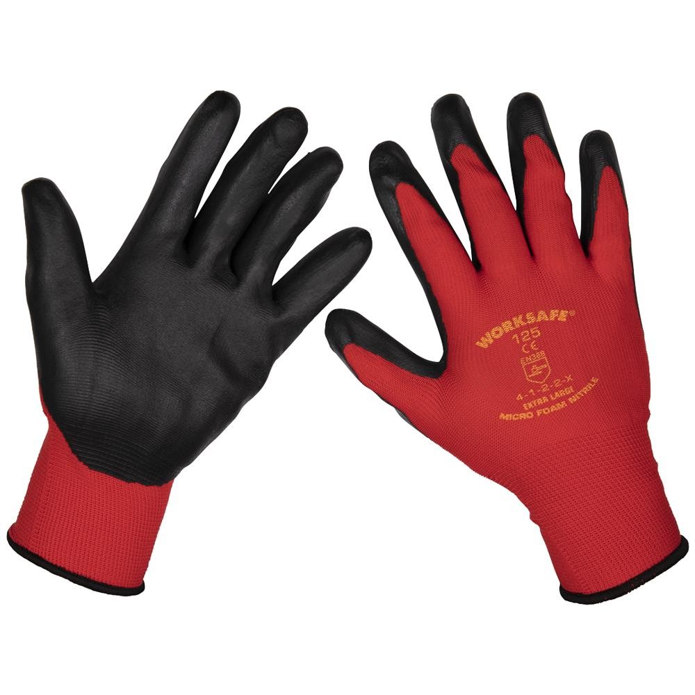Sealey Worksafe Flexi Grip Nitrile Foam Palm Gloves Red / Black XL Pack of 12