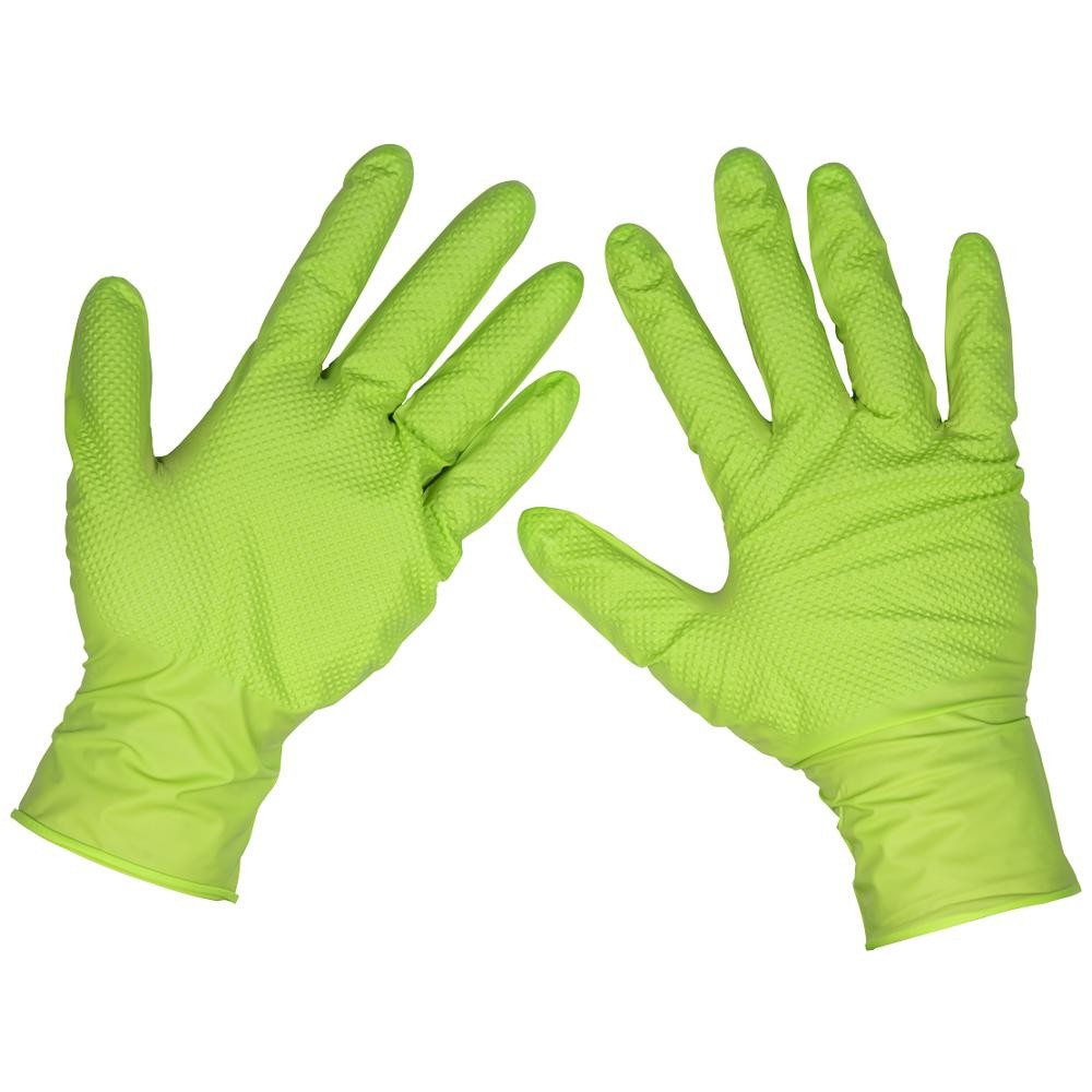 Sealey Diamond Grip Extra Thick Nitrile Powder Free Gloves Green XL Pack of 50