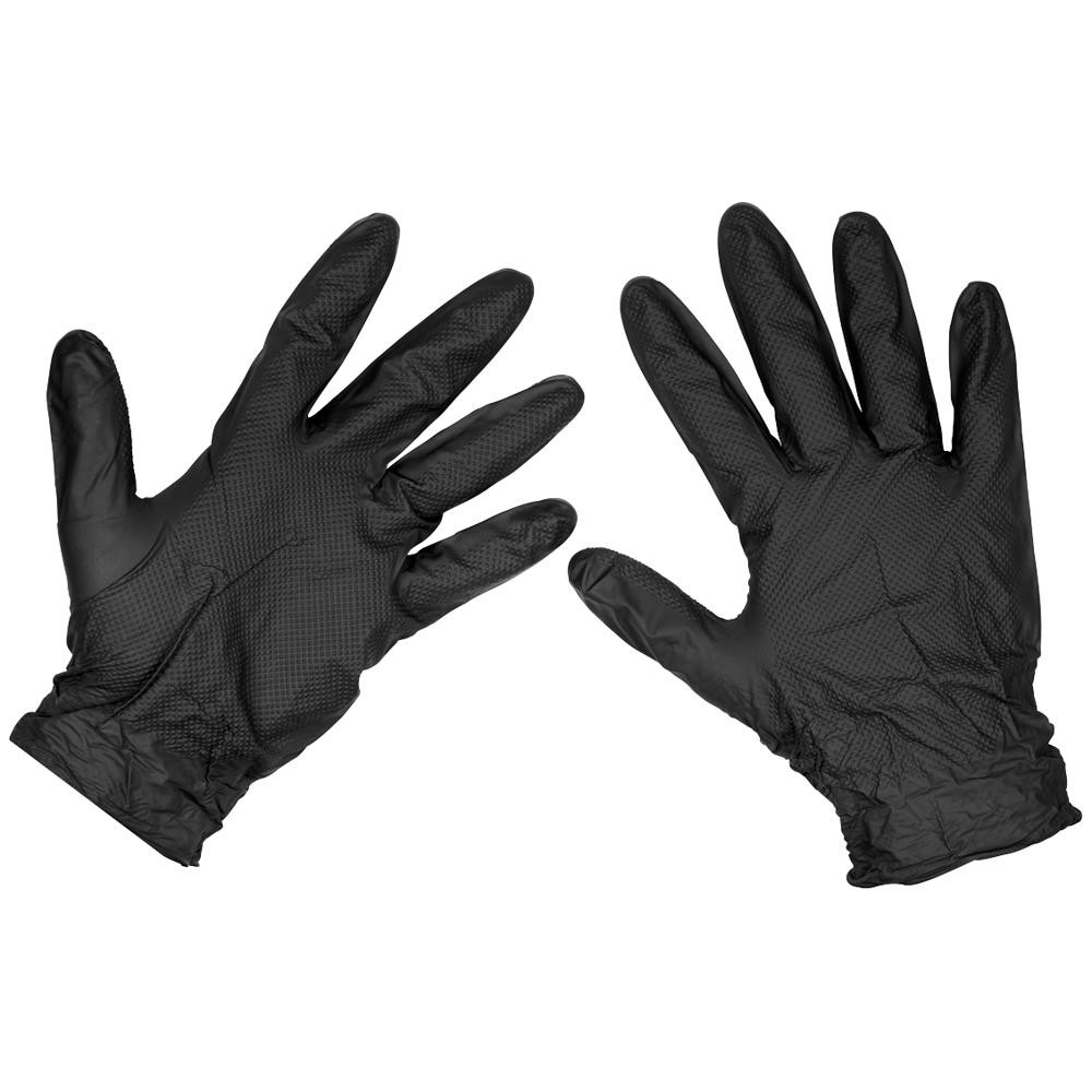 Sealey Diamond Grip Extra Thick Nitrile Powder Free Gloves Black L Pack of 50