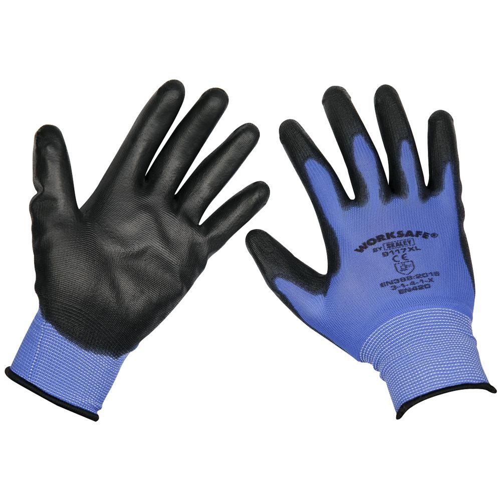 Sealey Lightweight Precision Grip Gloves Blue / Black XL Pack of 6