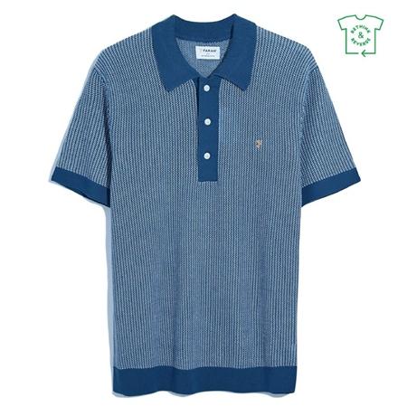 Farah Sandford Knit Polo Shirt - Blue - L