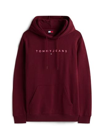 Tommy Jeans Linear Logo Embroidery Kangaroo Pocket Hoodie - Wine - L
