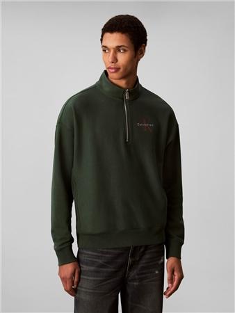 Calvin Klein Jeans Premium Terry Relaxed Quarter Zip Sweatshirt - Green - XL