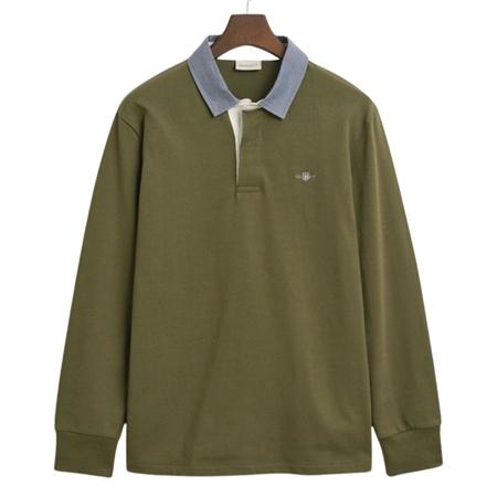 Gant Cotton Chambray Heavy Rugby Shirt - Green - M