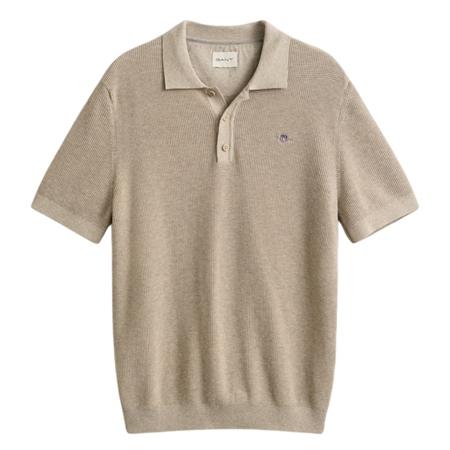 Gant Micro Textured Cotton Ss Polo Shirt - Beige - L