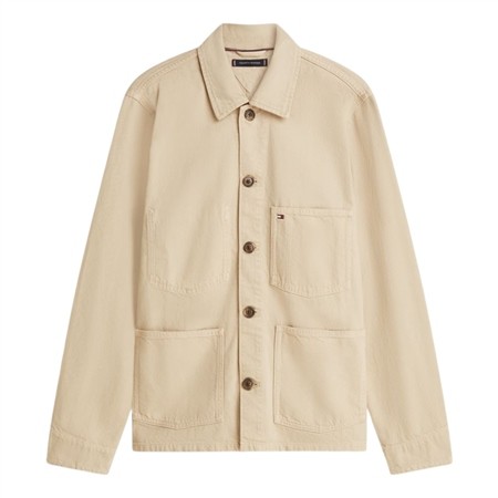 Tommy Hilfiger Washed Flag Embroidery Denim Chore Jacket - Beige - S