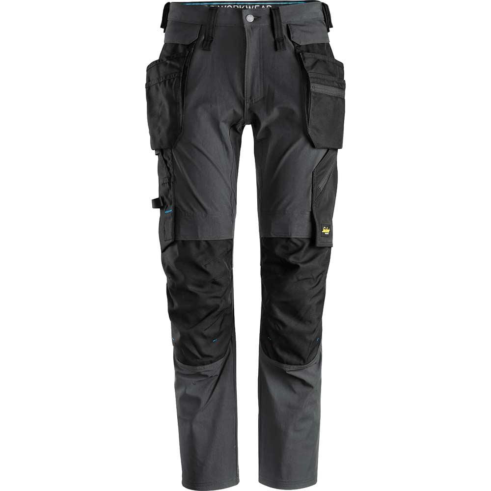 Snickers 6208 Mens Lite Work Stretch Trousers Holster Pockets Steel Grey / Black 35" 32"
