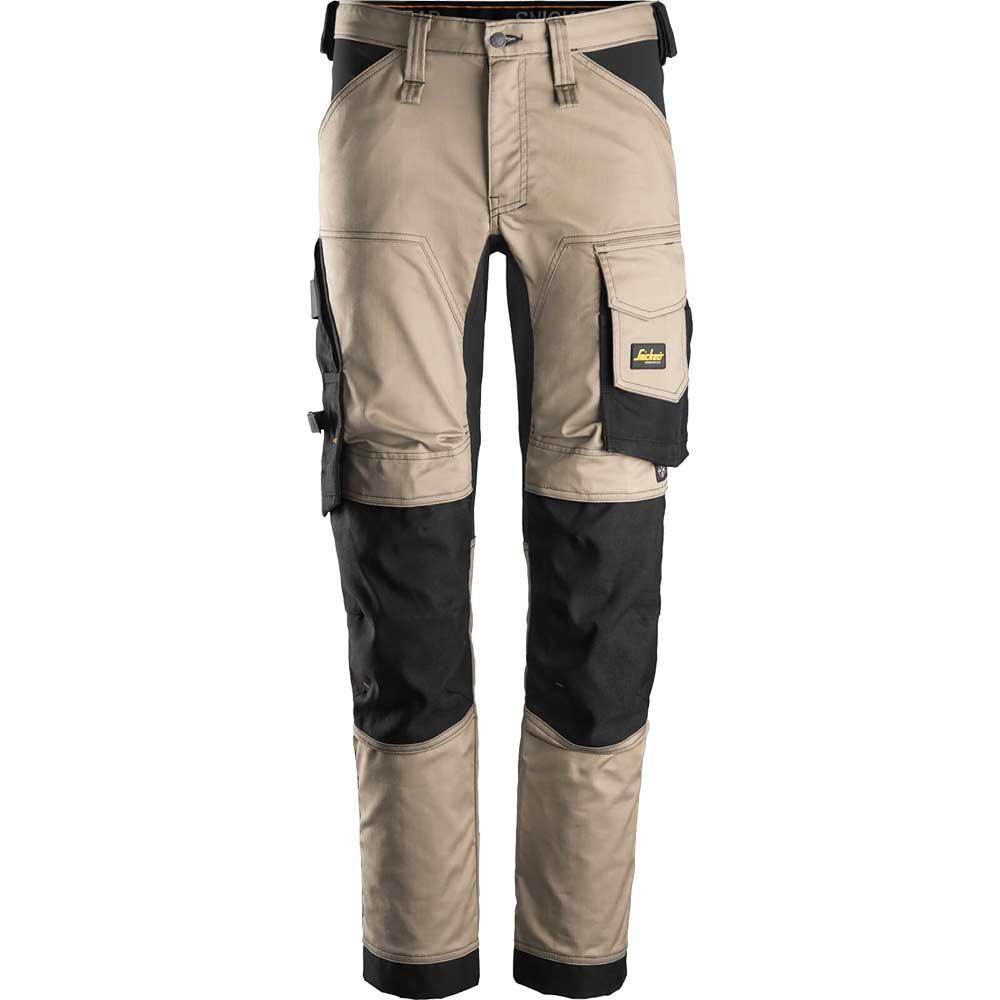 Snickers 6341 Mens Allround Work Stretch Slim Fit Trousers Khaki / Black 33" 32"