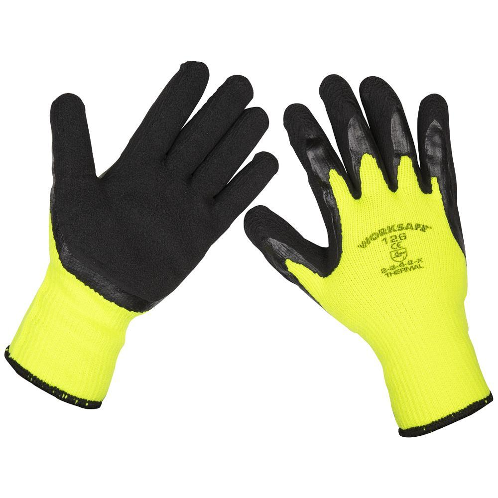 Sealey Thermal Super Grip Gloves Black / Yellow L Pack of 12
